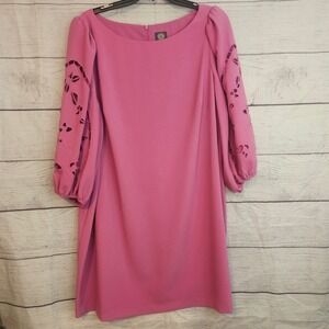 Vince Camuto 20W Peony Pink Embroidered Cut-Out Floral Bubble Sleeve Dress 1199
